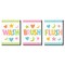 Big Dot of Happiness Colorful Children's Decor - Kids Bathroom Rules Wall Art - 7.5 x 10 inches - Set of 3 Signs - Wash, Brush, Flush